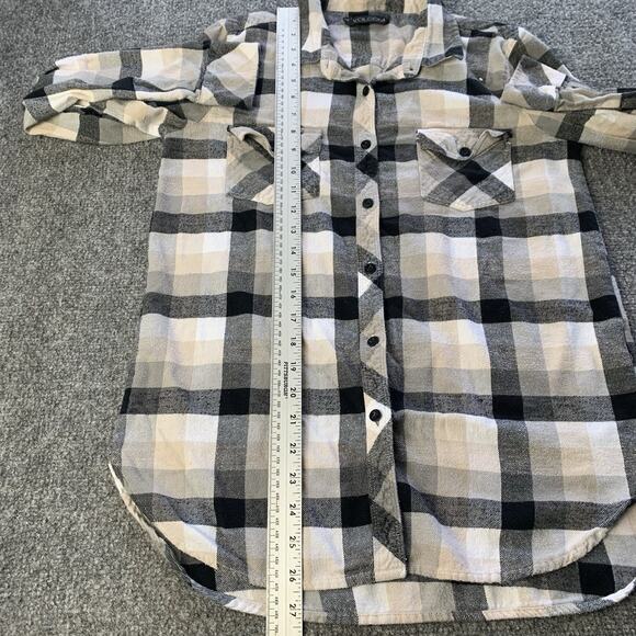 Volcom Flannel Shirt Women’s Small Black Beige White Check Plaid “Thin Layer” - Picture 9 of 15